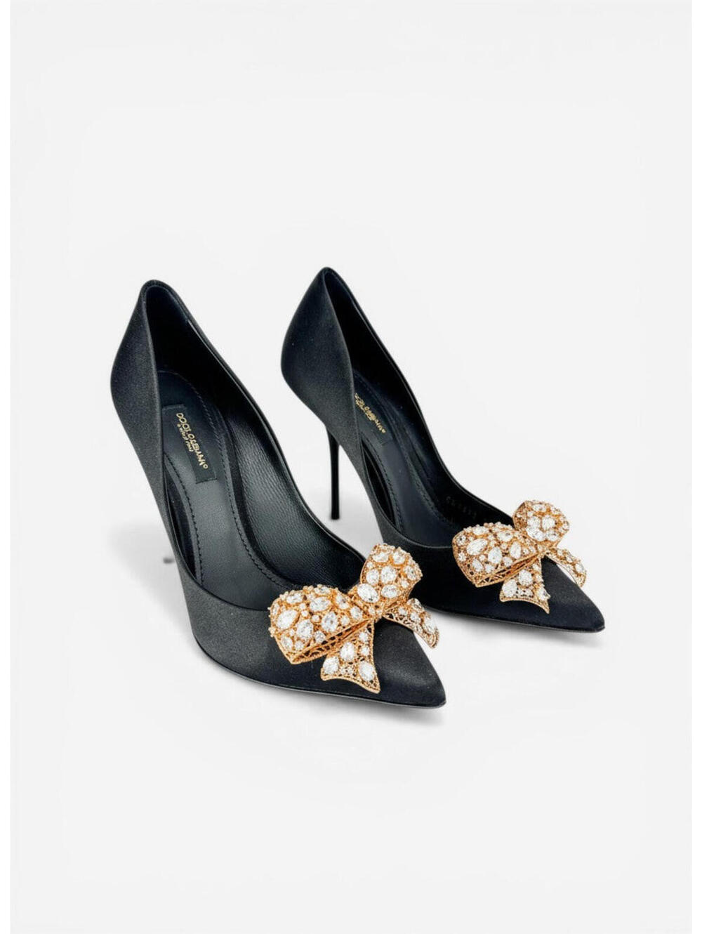 Dolce & Gabbana Crystal Bow Satin Pumps Black EU 36.5 US 6.5 | NIB